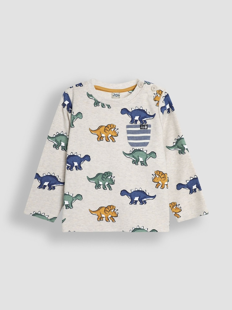 Dinosaurier-Print & Streifen, Natur - JoJo Maman Bébé Long Sleeve 2-Pack Tops - Bild 2 von 5