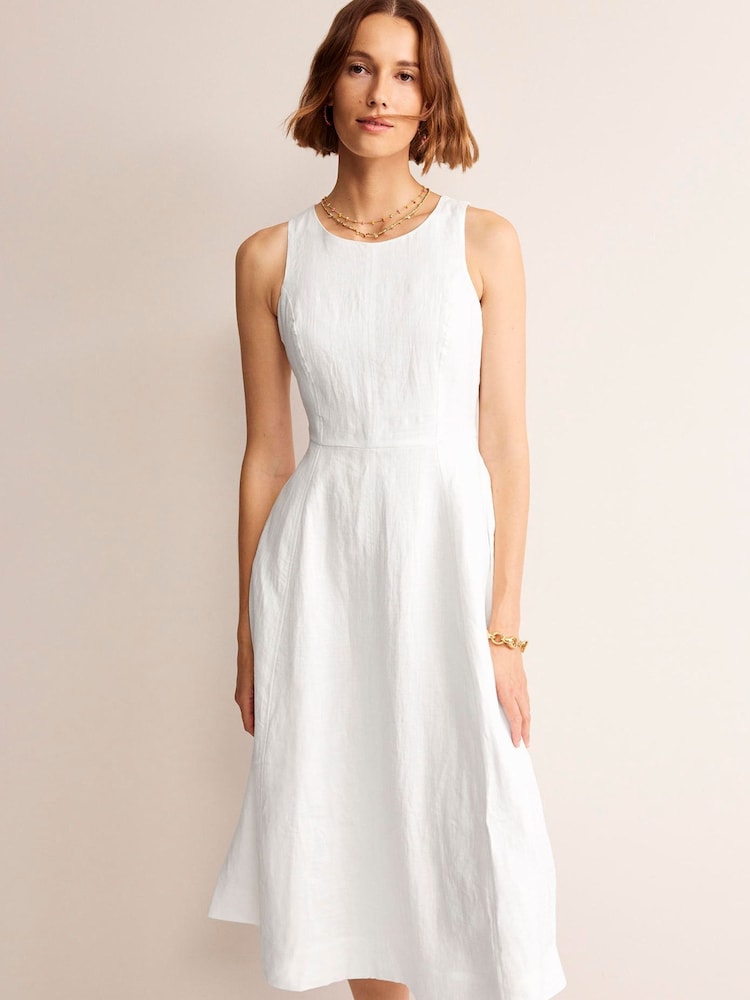 Boden White Petite Carla 100% Linen Midi Dress - Image 1 of 5