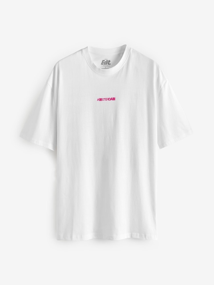 White/Pink Relaxed Fit Back Print Graphic T-Shirt - Image 1 of 4