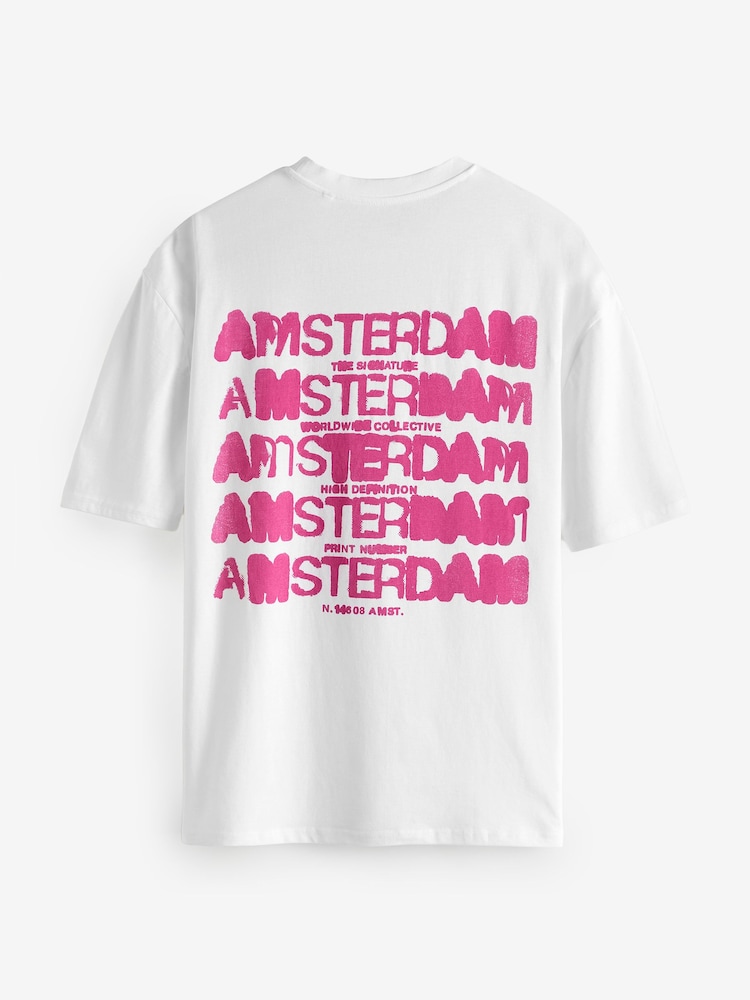 White/Pink Relaxed Fit Back Print Graphic T-Shirt - Image 2 of 4
