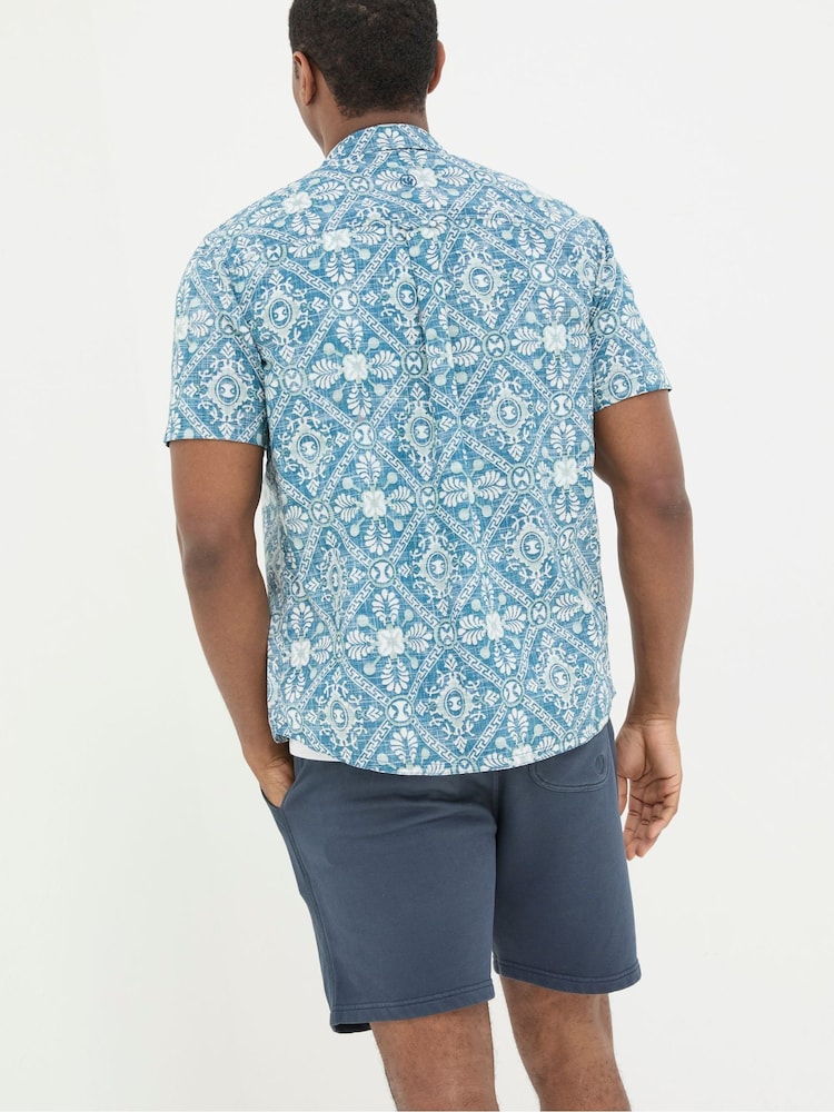 FatFace Blue Short Sleeve Large Tile Print Shirt - Image 2 of 5