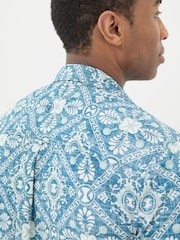 FatFace Blue Short Sleeve Large Tile Print Shirt - Image 4 of 5