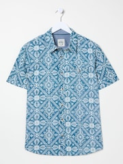 FatFace Blue Short Sleeve Large Tile Print Shirt - Image 5 of 5