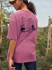 Hot Pink 100% Cotton Back Graphic Sporty Ski Crew Neck T-Shirt - Image 1 of 1