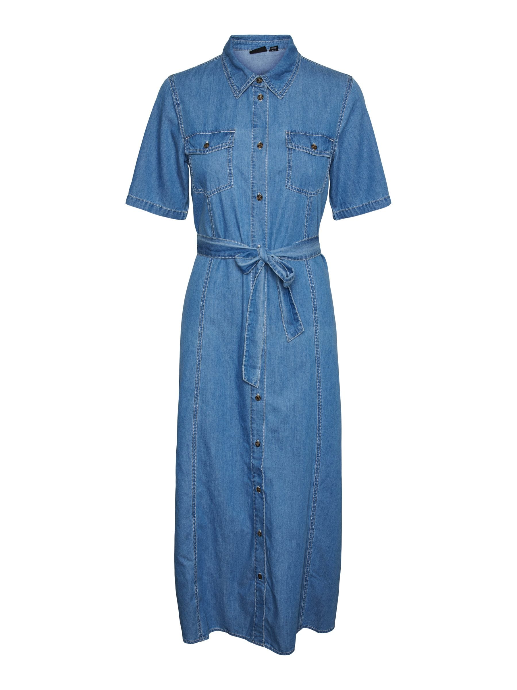Buy VERO MODA Blue 100 Cotton Short Sleeve Denim Midi Dress With Belt from Next Luxembourg