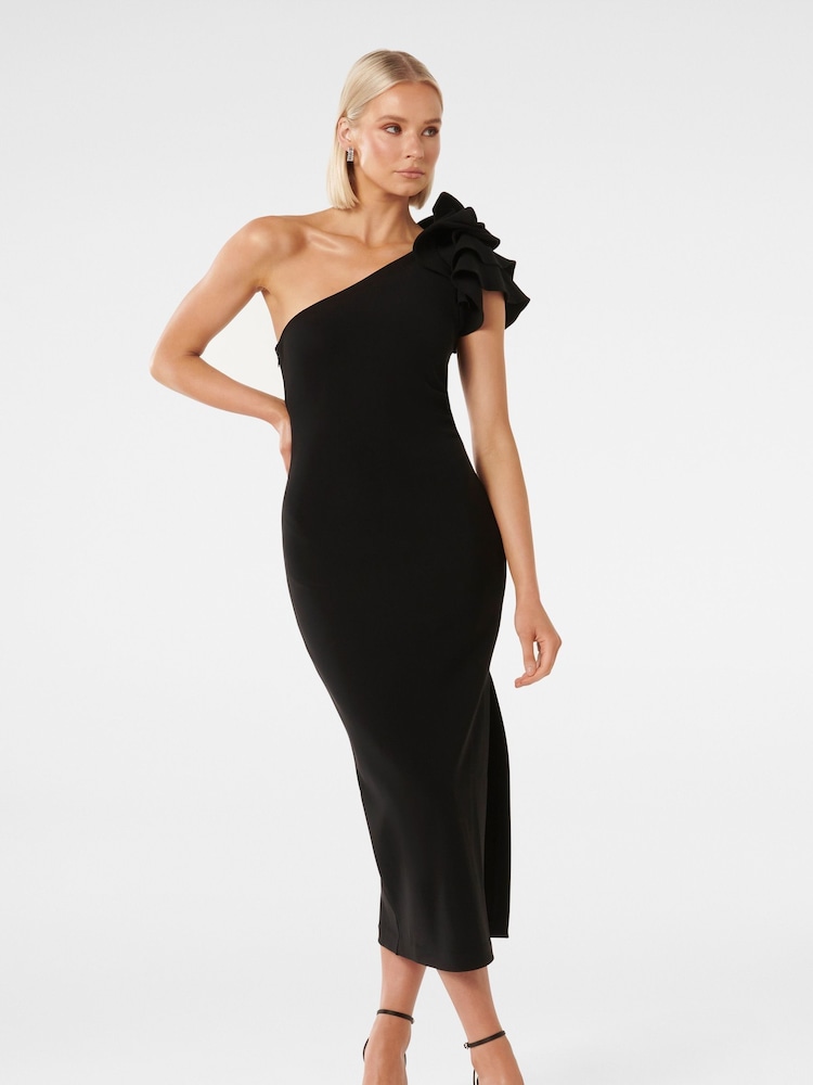 Forever New Black Celeste One Shoulder Ruffle Bodycon Dress - Image 1 of 4