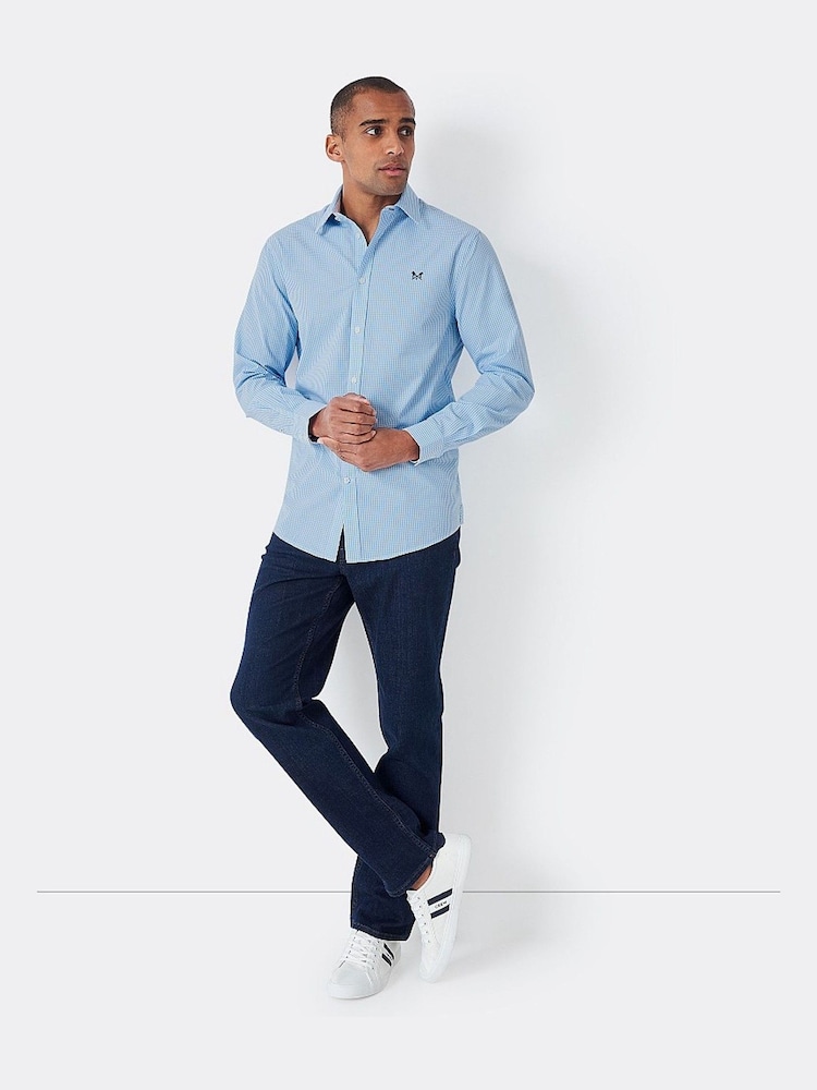 Crew Clothing Blue 100% Cotton Gingham Shirt - Image 3 of 4
