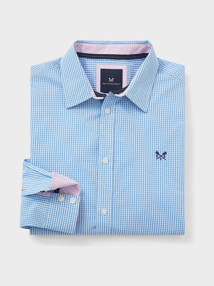 Crew Clothing Blue 100% Cotton Gingham Shirt - Image 4 of 4