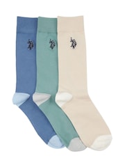 U.S. Polo Assn. Blue/Natural/Green Mens Smart Socks 3 Pack - Image 1 of 3