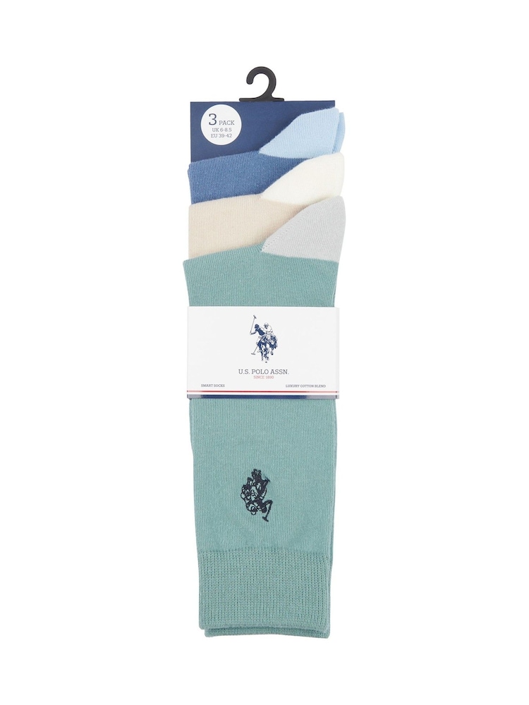 U.S. Polo Assn. Blue/Natural/Green Mens Smart Socks 3 Pack - Image 2 of 3