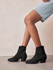 Black Extra Wide Fit Forever Comfort® Leather Ankle Cowboy Boots - Image 1 of 8