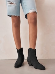Black Extra Wide Fit Forever Comfort® Leather Ankle Cowboy Boots - Image 3 of 8