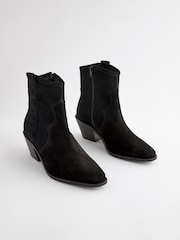Black Extra Wide Fit Forever Comfort® Leather Ankle Cowboy Boots - Image 4 of 8