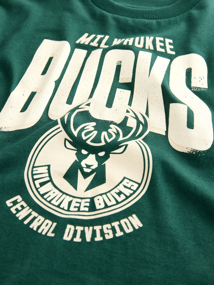 Green Milwaukee Bucks NBA Licensed 100% Cotton T-Shirt (3-16yrs) - Image 3 of 3