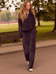 Slate Grey Velvet Soft Touch Jersey Wide Leg Co-Ord Jogger Trousers - Image 1 of 6