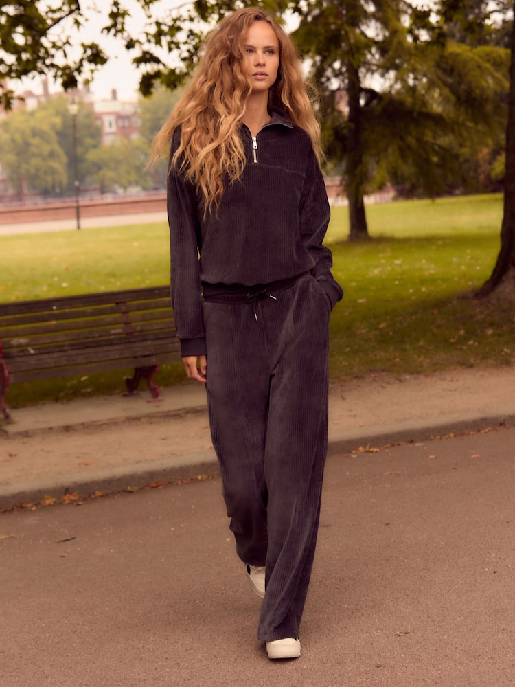 Slate Grey Velvet Soft Touch Jersey Wide Leg Co-Ord Jogger Trousers - Image 1 of 6