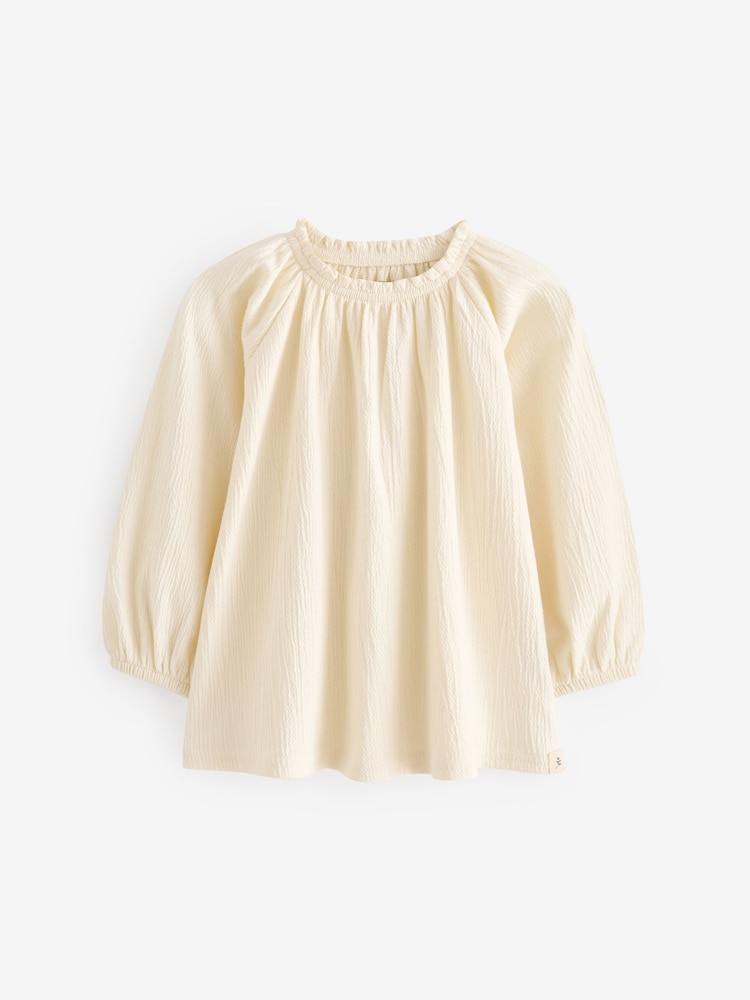 Cream Long Sleeve Gathered Neck Blouse (3mths-7yrs) - Image 1 of 3