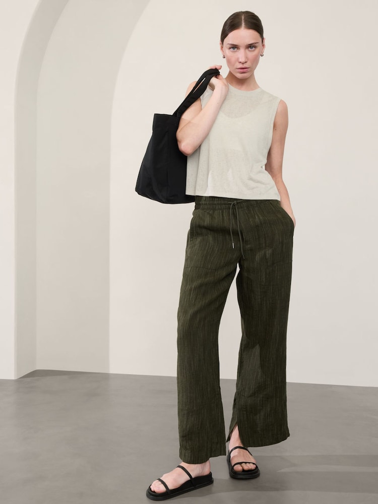 Athleta Green 100% Linen Retreat Wide Leg Trousers - Image 1 of 3