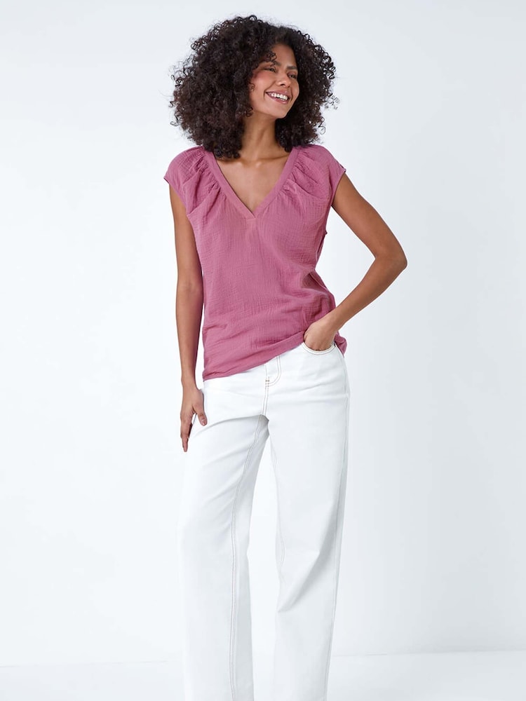 Dusk Pleat Detail 100% Cotton Top - صورة 2 من 5