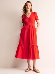 Boden Red 100% Cotton Eve Double Cloth Midi Dress - Image 1 of 5