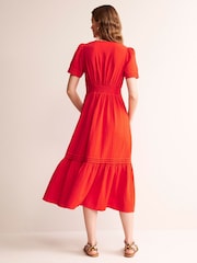 Boden Red 100% Cotton Eve Double Cloth Midi Dress - Image 2 of 5