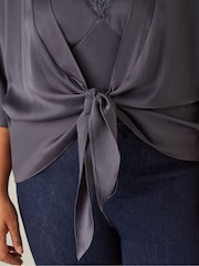 Live Unlimited Grey Curve Satin Tie Front Cover-Up - Image 6 of 7