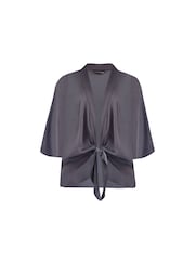 Live Unlimited Grey Curve Satin Tie Front Cover-Up - Image 7 of 7
