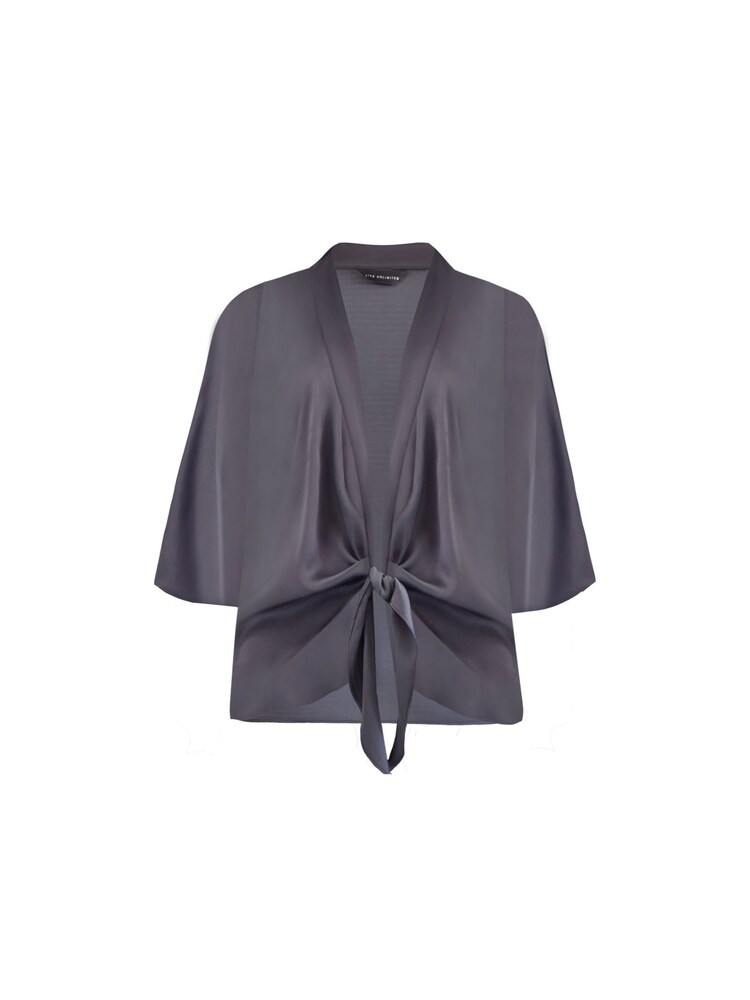 Live Unlimited Grey Curve Satin Tie Front Cover-Up - Image 7 of 7 Live Unlimited Grey Curve Satin Tie Front Cover-Up - Image 7 of 7