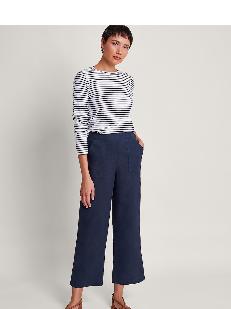 Monsoon Blue Parker 100% Linen Crop Trousers - Image 1 of 4