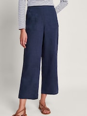 Monsoon Blue Parker 100% Linen Crop Trousers - Image 2 of 4