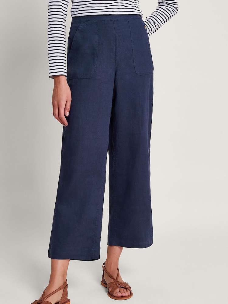 Monsoon Blue Parker 100% Linen Crop Trousers - Image 2 of 4