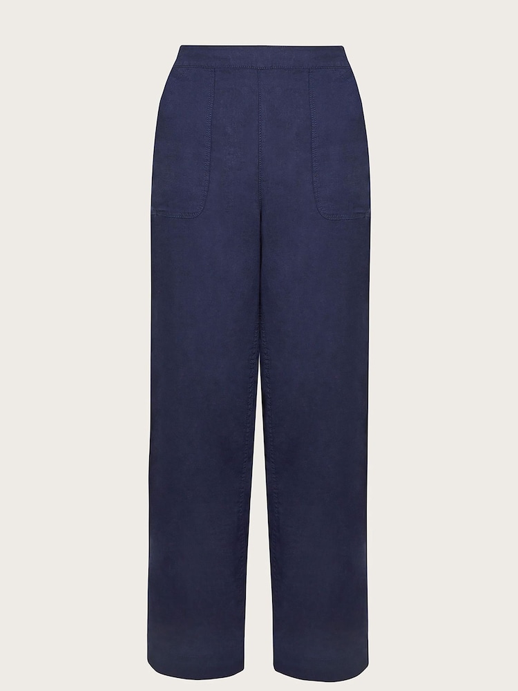 Monsoon Blue Parker 100% Linen Crop Trousers - Image 4 of 4
