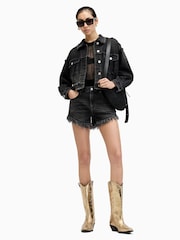 AllSaints Black Astrid Fray 100% Cotton Shorts - Image 2 of 7
