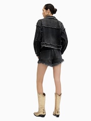 AllSaints Black Astrid Fray 100% Cotton Shorts - Image 3 of 7