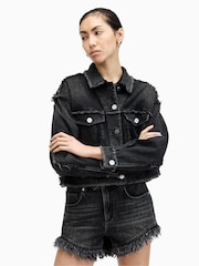 AllSaints Black Astrid Fray 100% Cotton Shorts - Image 4 of 7