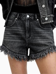 AllSaints Black Astrid Fray 100% Cotton Shorts - Image 5 of 7