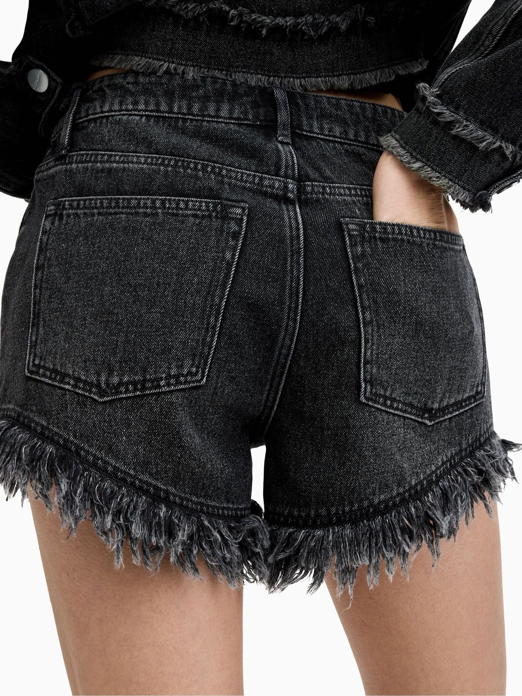 Buy AllSaints Black Astrid Black Frayed Denim Shorts from Next USA