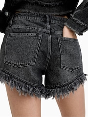 AllSaints Black Astrid Fray 100% Cotton Shorts - Image 6 of 7