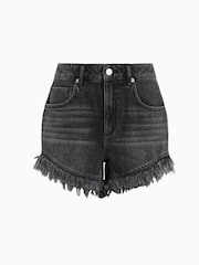 AllSaints Black Astrid Fray 100% Cotton Shorts - Image 7 of 7