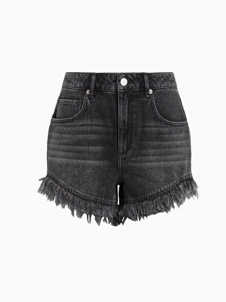 AllSaints Black Astrid Fray 100% Cotton Shorts - Image 7 of 7