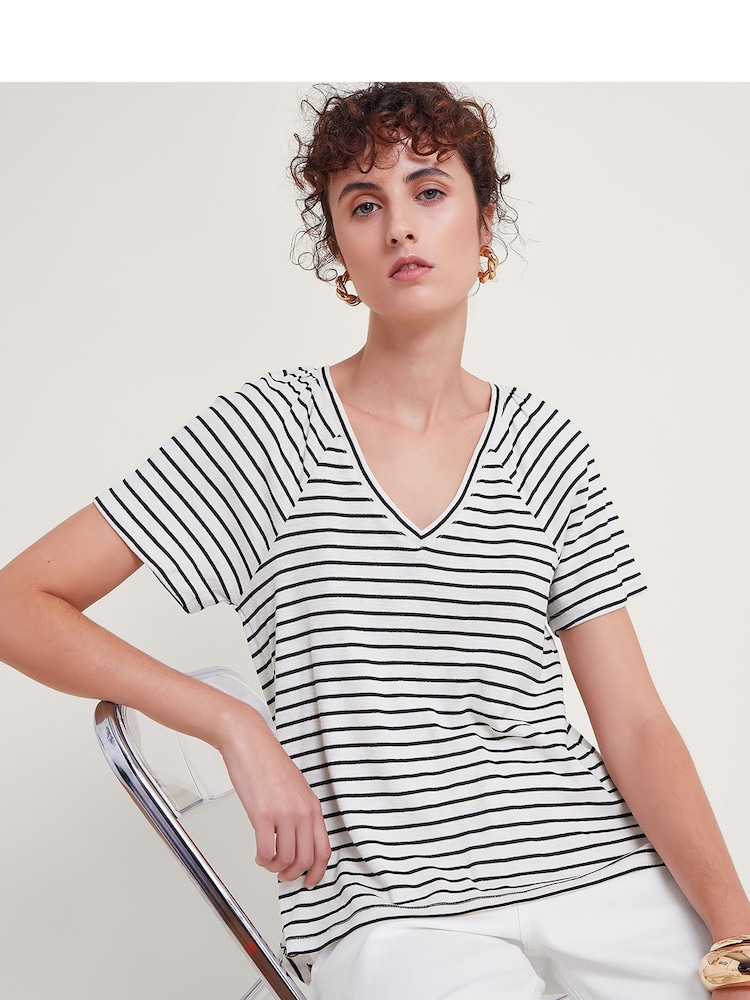 Monsoon Natural Saskia Stripe T-Shirt - Image 1 of 5