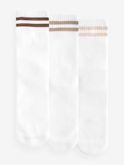 White/Neutral Stripe Cushion Sole Ribbed Sport Ankle Socks 3 Pack With Arch Support - Image 1 of 4