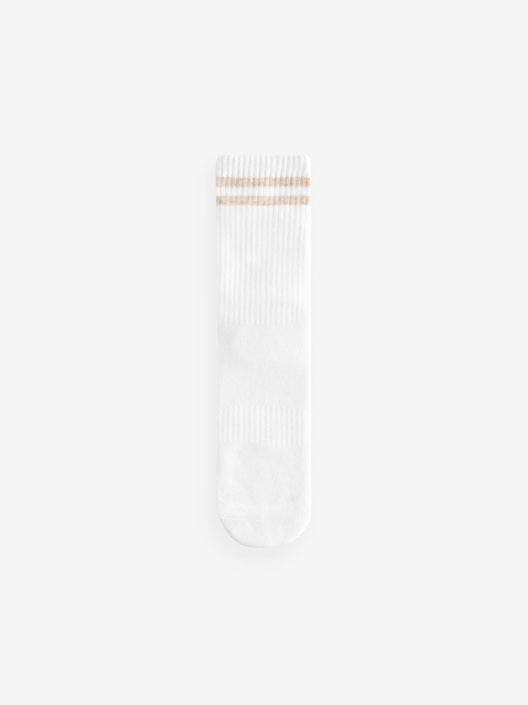 White/Neutral Stripe Cushion Sole Ribbed Sport Ankle Socks 3 Pack With Arch Support - Image 2 of 4