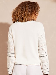 Love & Roses Ivory White Crochet Knitted Long Sleeve Jumper - Image 3 of 4