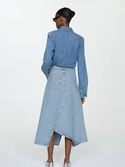 Mango Blue 100% Cotton Vent Midi Skirt - Image 3 of 6