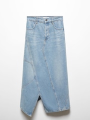 Mango Blue 100% Cotton Vent Midi Skirt - Image 6 of 6