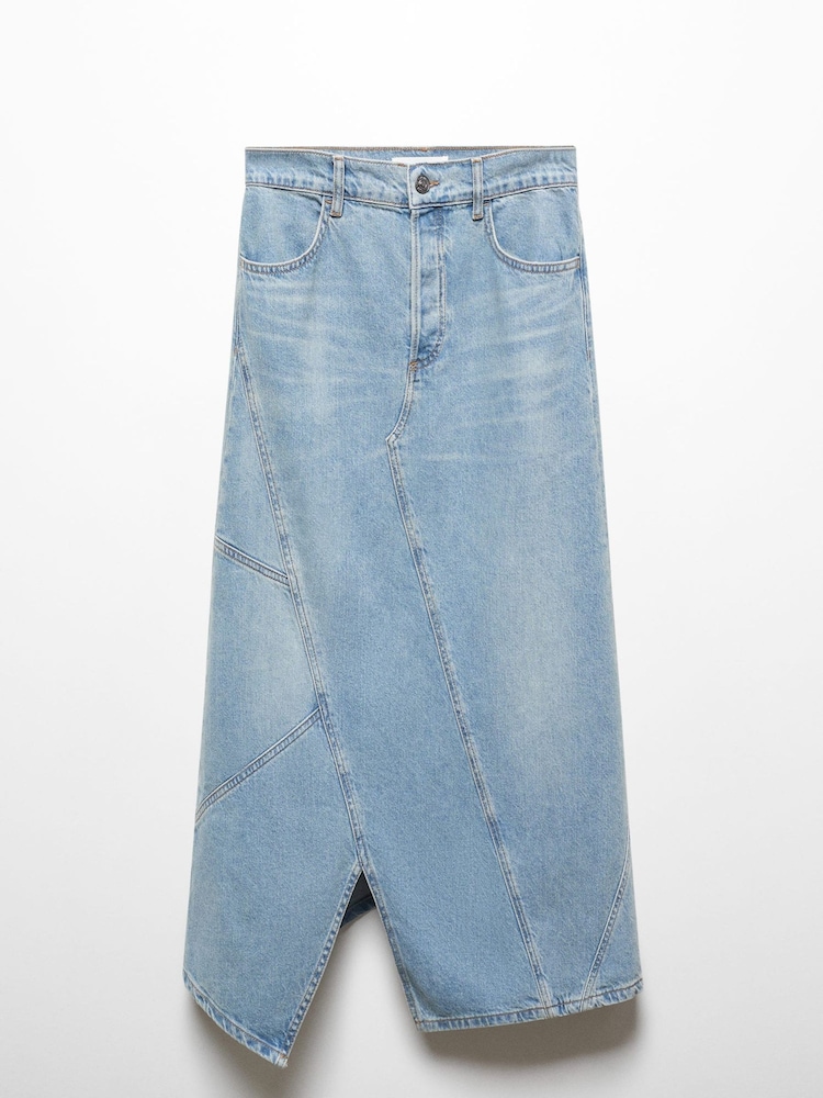 Mango Blue 100% Cotton Vent Midi Skirt - Image 6 of 6