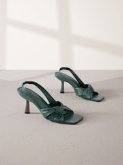 Green Premium Leather Side Twist Square Toe Sandals - Image 1 of 6