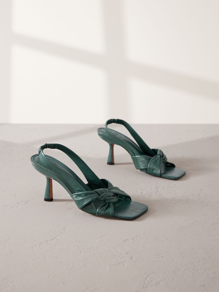 Green Premium Leather Side Twist Square Toe Sandals - Image 1 of 6