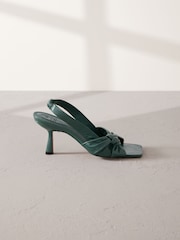 Green Premium Leather Side Twist Square Toe Sandals - Image 2 of 6